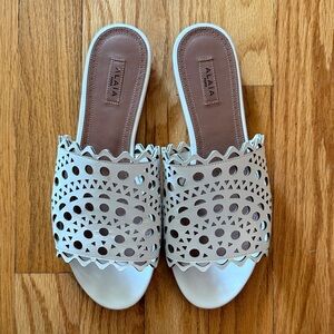 Alaia Paris EU 37.5 US 7.5 Vienne White perforated leather slide sandals flats